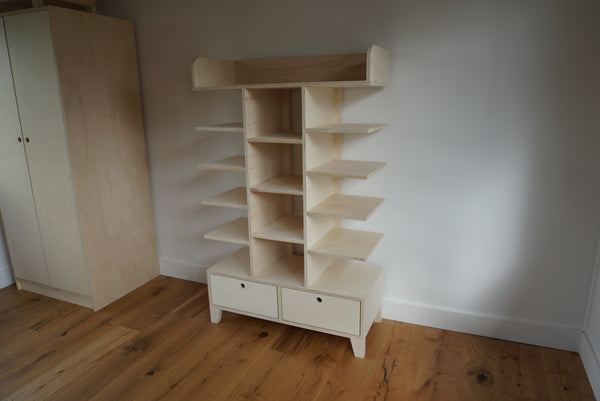 Berkenmultiplex Opbergkast met Open Schappen & 2 Lades